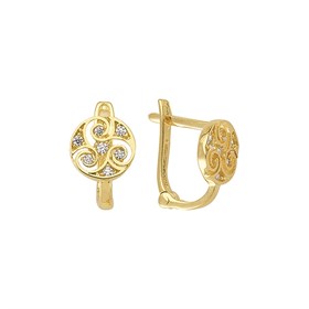 14 Ayar J Model Taşlı Altın Yuvarlak Küpe