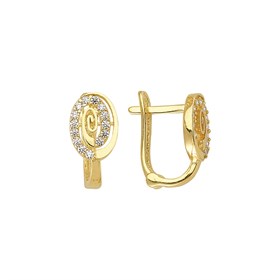 14 Ayar J Model Taşlı Altın Yuvarlak Küpe