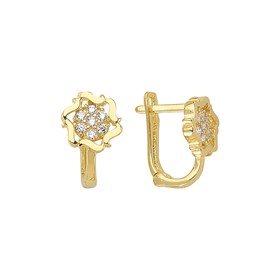 14 Ayar J Model Taşlı Altın Çiçek Küpe