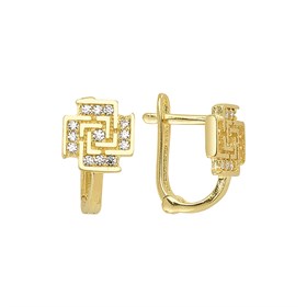 14 Ayar J Model Taşlı Altın Geometri Küpe