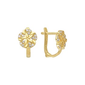 14 Ayar J Model Taşlı Altın Çiçek Küpe