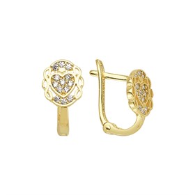 14 Ayar J Model Taşlı Altın Kalp Küpe