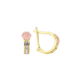 14 Ayar Altın Pembe Çicek Halka Çocuk Küpe