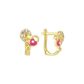 14 Ayar Taşlı Kalpli Altın Çocuk Küpe