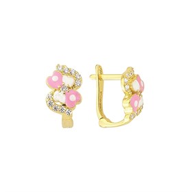 14 Ayar Taşlı Kalpli Altın Çocuk Küpe