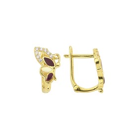 14 Ayar Taşlı Kelebek Kanatlı Altın Çocuk Küpe