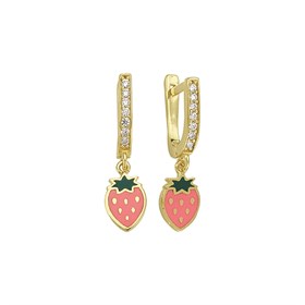 14 Ayar Taşlı Altın Çilek Çocuk Küpe