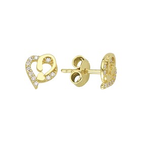 14 Ayar Kalp Taşlı Altın Küpe