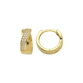 14 Ayar Çift Sıra Taşlı Halka Altın Küpe