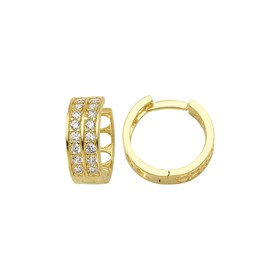 14 Ayar Çift Sıra Taşlı Halka Altın Küpe