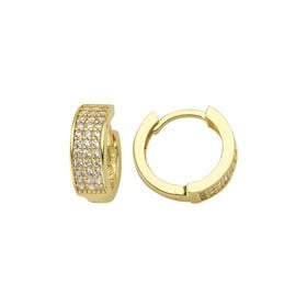 14 Ayar Üç Sıra Taşlı Halka Altın Küpe