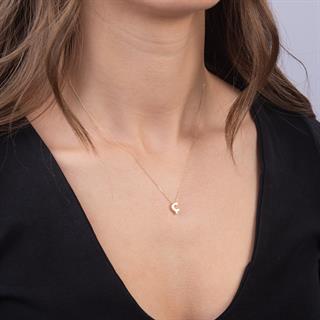 14 Ayar Altın Ç Harfi Kolye