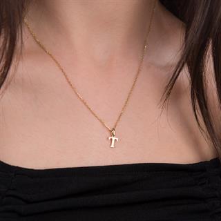 14 Ayar Altın T Harfi Kolye