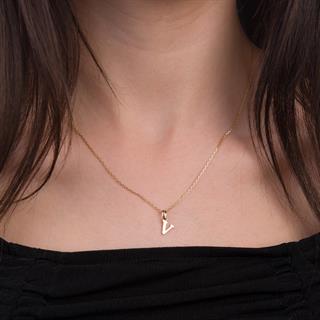 14 Ayar Altın V Harfi Kolye