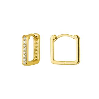 14 Ayar Taşlı Kare Halka Altın Küpe