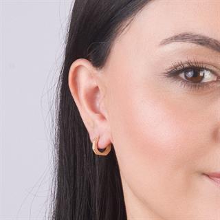 14 Ayar Altıgen Halka Taşlı Altın Küpe