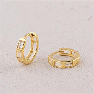 14 Ayar Baget Taşlı Halka Altın Küpe