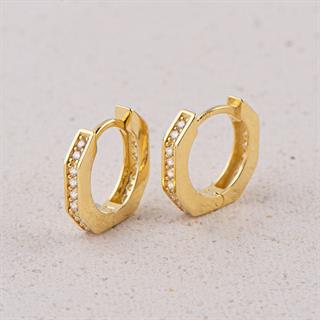 14 Ayar Altıgen Halka Taşlı Altın Küpe