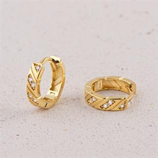 14 Ayar Taşlı Modern Halka Altın Küpe