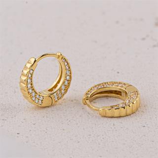 14 Ayar Yanı Taşlı Halka Altın Küpe