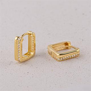 14 Ayar Taşlı Kare Halka Altın Küpe