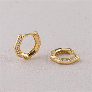 14 Ayar Altıgen Yanı Taşlı Halka Altın Küpe