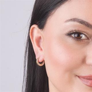 14 Ayar Yanı Taşlı Halka Altın Küpe