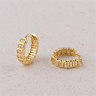 14 Ayar İki Sıra Taşlı Halka Altın Küpe