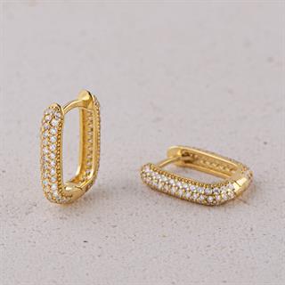 14 Ayar Dikdörtgen Taşlı Halka Altın Küpe