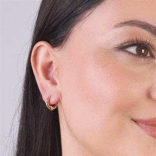 14 Ayar Taşlı Kalp Halka Altın Küpe