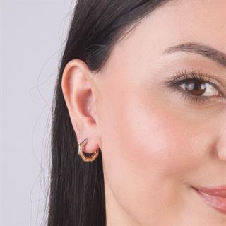 14 Ayar Altıgen Yanı Taşlı Halka Altın Küpe