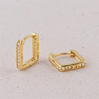 14 Ayar Taşlı Kare Halka Altın Küpe