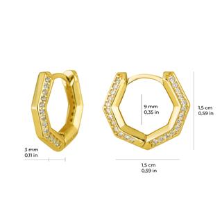 14 Ayar Altıgen Yanı Taşlı Halka Altın Küpe