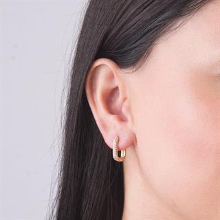 14 Ayar Dikdörtgen Taşlı Halka Altın Küpe