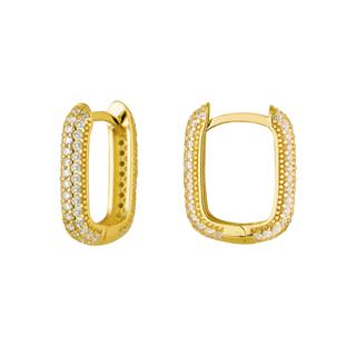 14 Ayar Dikdörtgen Taşlı Halka Altın Küpe