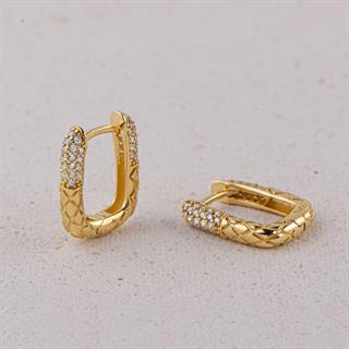 14 Ayar Dikdörtgen Taşlı Halka Altın Küpe