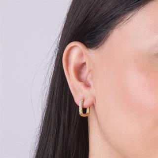 14 Ayar Dikdörtgen Taşlı Halka Altın Küpe