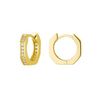 14 Ayar Altıgen Halka Taşlı Altın Küpe