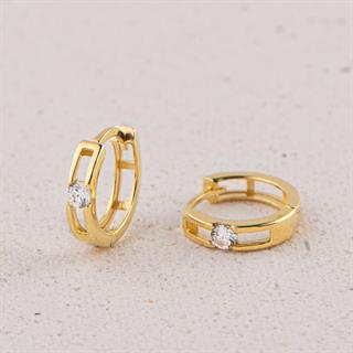 14 Ayar Tek Taş Halka Altın Küpe