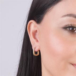 14 Ayar Dikdörtgen Taşlı Halka Altın Küpe