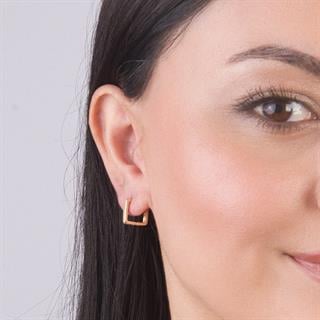 14 Ayar Taşlı Kare Halka Altın Küpe