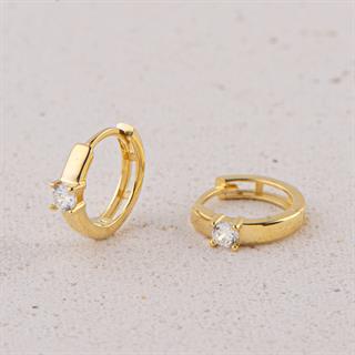 14 Ayar Halka Tek Taşlı Altın Küpe