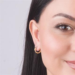 14 Ayar Modern Taşlı Halka Altın Küpe