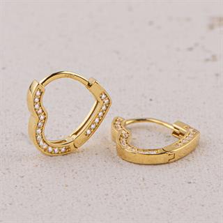 14 Ayar Kalp Taşlı Halka Altın Küpe