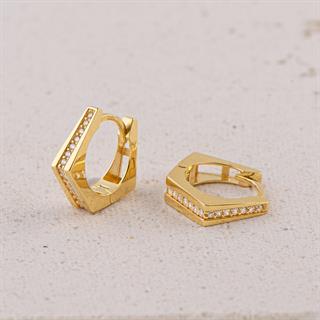 14 Ayar Modern Tek Sıra Taşlı Halka Altın Küpe