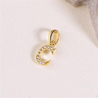 14 Ayar Altın C Harfi Taşlı Kolye Ucu