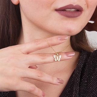 14 Ayar Taşlı Kelebek Altın Kolye Ucu