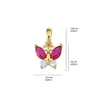 14 Ayar Yakut Taşlı Kelebek Altın Kolye Ucu
