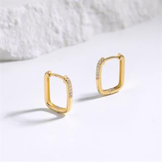 14 Ayar Modern Taşlı Halka Altın Küpe