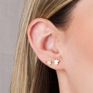 14 Ayar Altın Çiçek Kalp Desenli Küpe